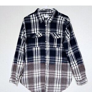 Panache Apparel Fair & Square Flannel Shirt NWOT Navy Blue White Plaid